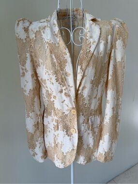 DOLAN Contrast Collection Lace Floral Blazer Jacket Cream Beige XS Chic